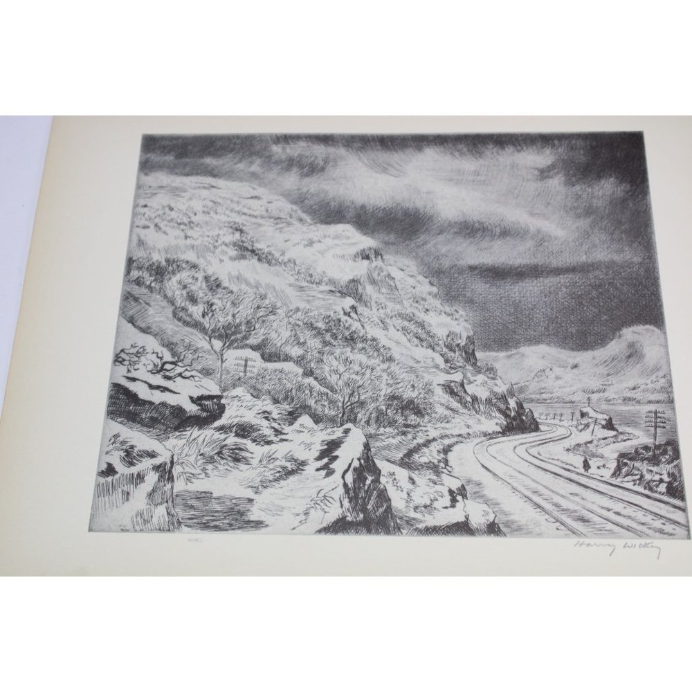 Harry Wickey Print Hudson Highlands Under Snow Vintage 89029 Countryside Train